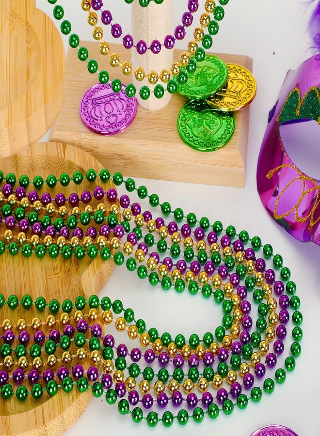 EOBOH 30PCS Mardi Gras Accessories, Green Purple Gold Mardi Gras Beads Necklaces Bulk, Metallic 33" Round Beads Necklace Costumes Decor, Parade Throws Party Decorations Favor Supplies - Image 4